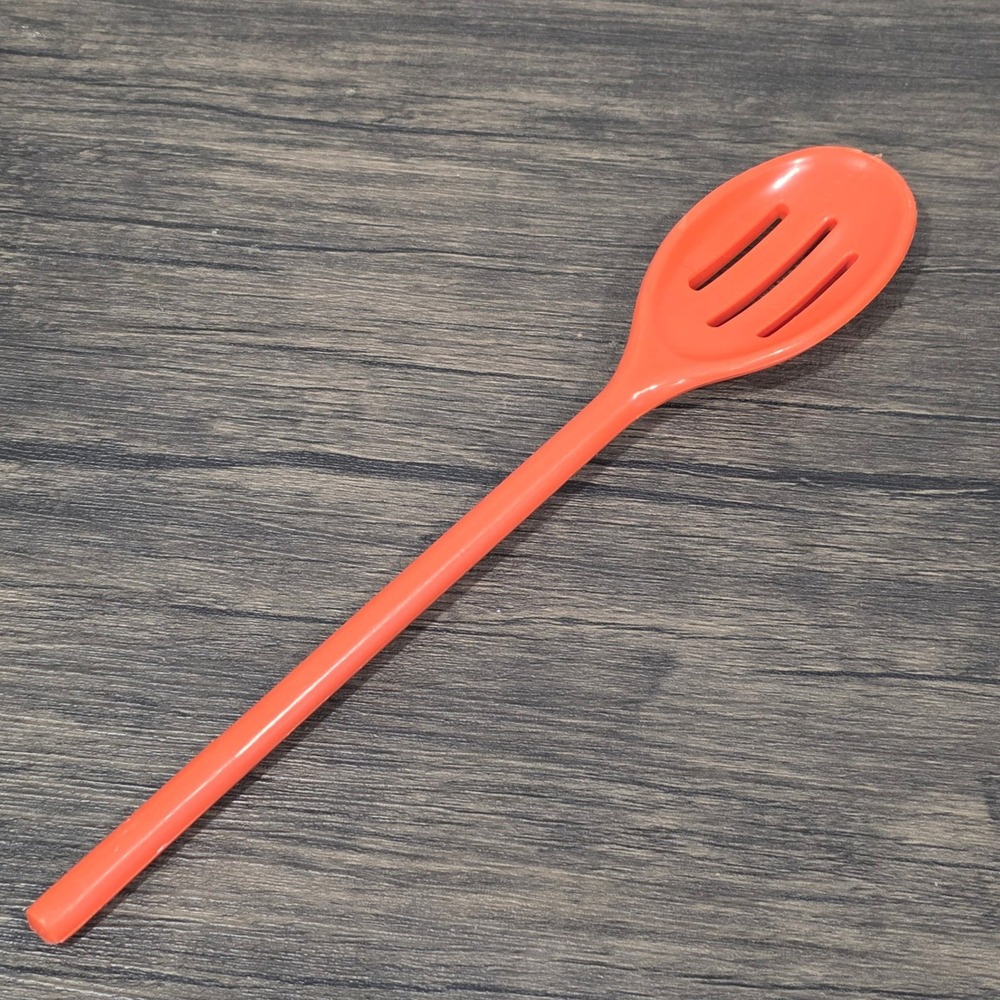 Orange Melamine Slotted Spoon‎ Long Handle Plastic Kitchen Straining Utensil